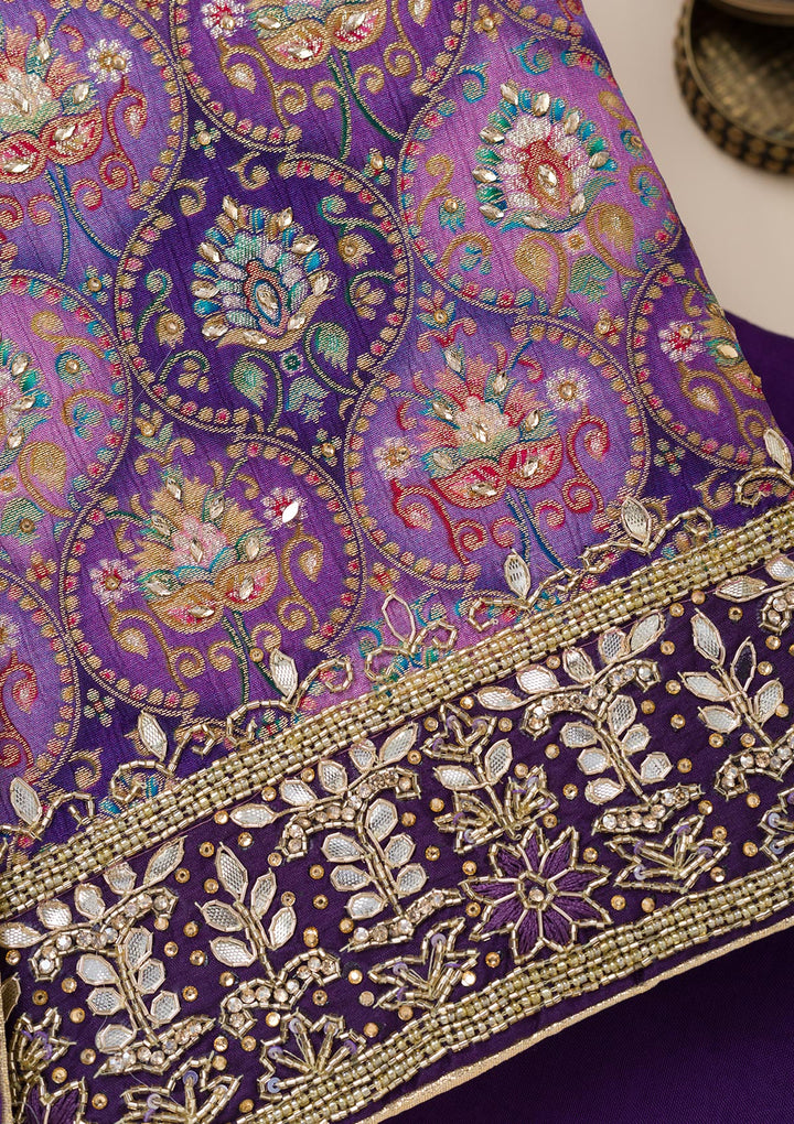 Purple Stonework Semi Crepe Unstitched Salwar Suit