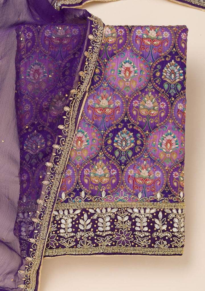 Purple Stonework Semi Crepe Unstitched Salwar Suit
