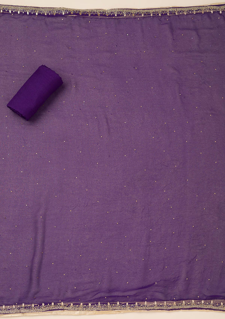 Purple Stonework Semi Crepe Unstitched Salwar Suit