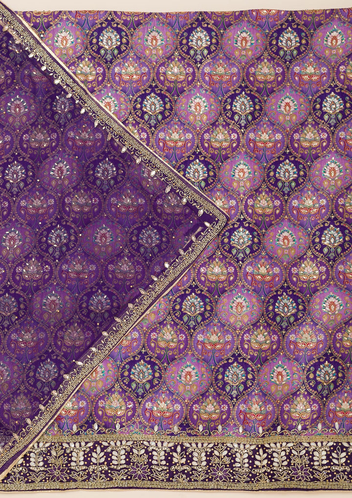 Purple Stonework Semi Crepe Unstitched Salwar Suit