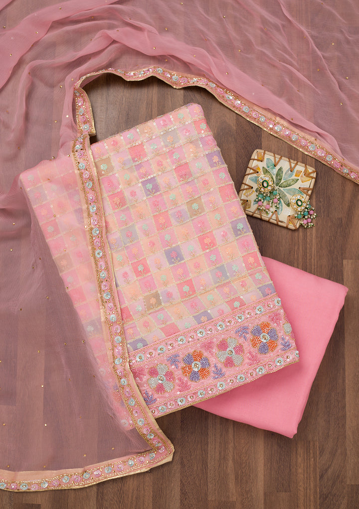 Pink Stonework Georgette Unstitched Salwar Suit