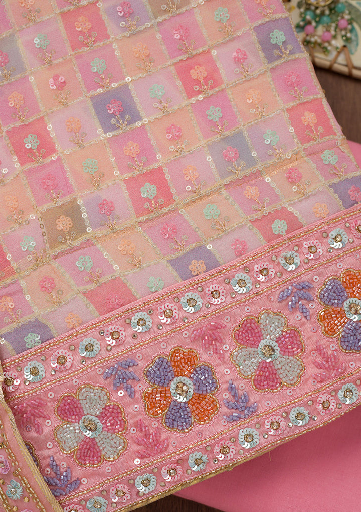 Pink Stonework Georgette Unstitched Salwar Suit