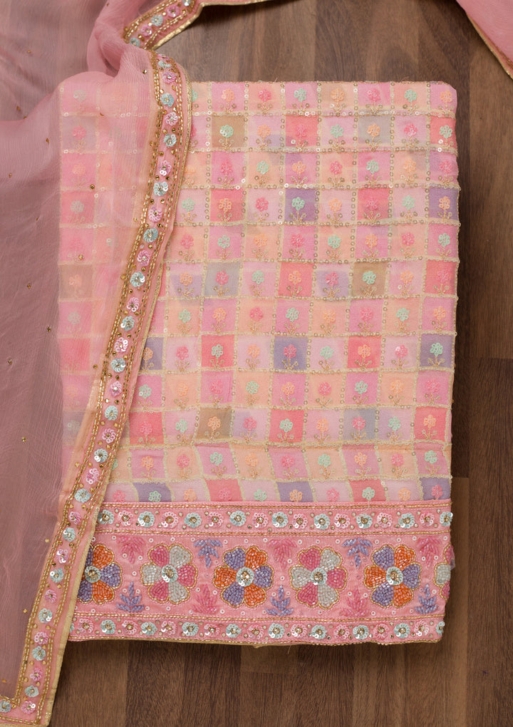 Pink Stonework Georgette Unstitched Salwar Suit