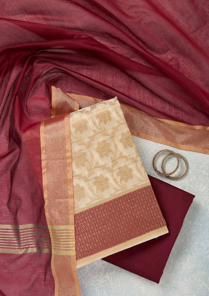 Beige Zariwork (Gold) Banarasi Unstitched Salwar Suit