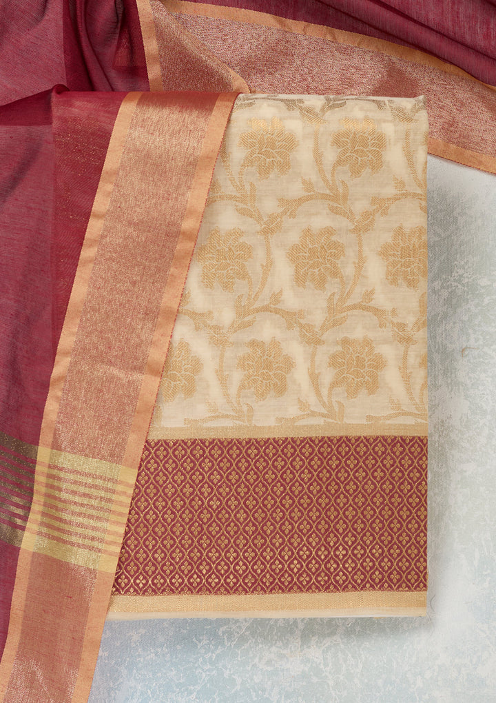 Beige Zariwork (Gold) Banarasi Unstitched Salwar Suit