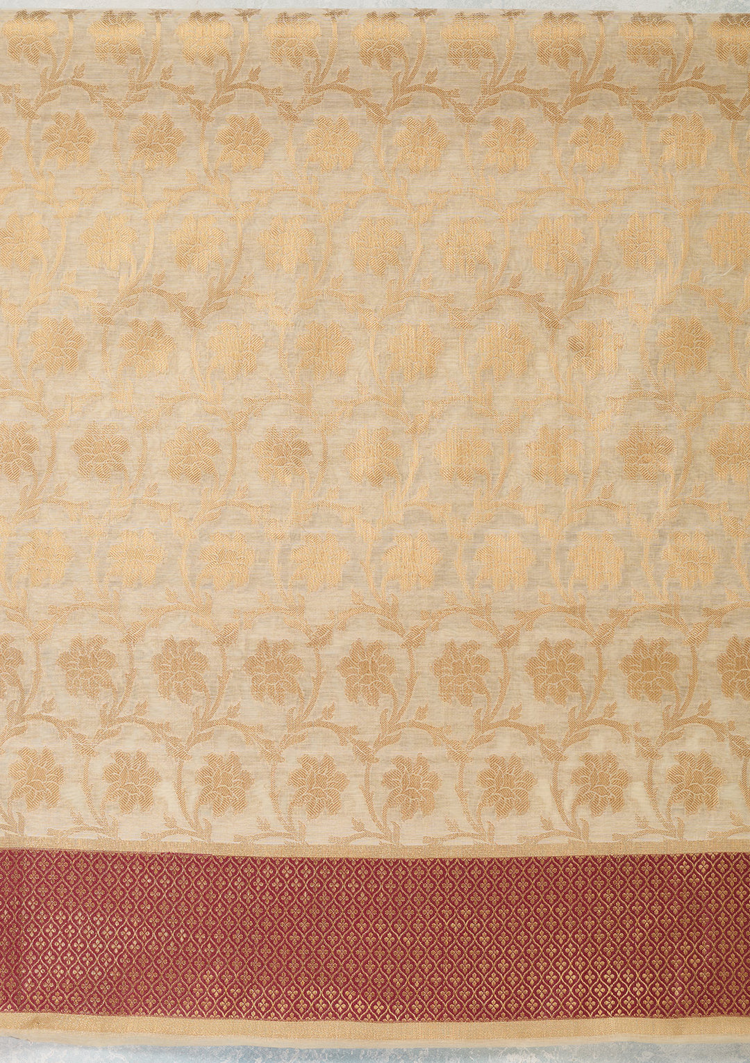 Beige Zariwork (Gold) Banarasi Unstitched Salwar Suit