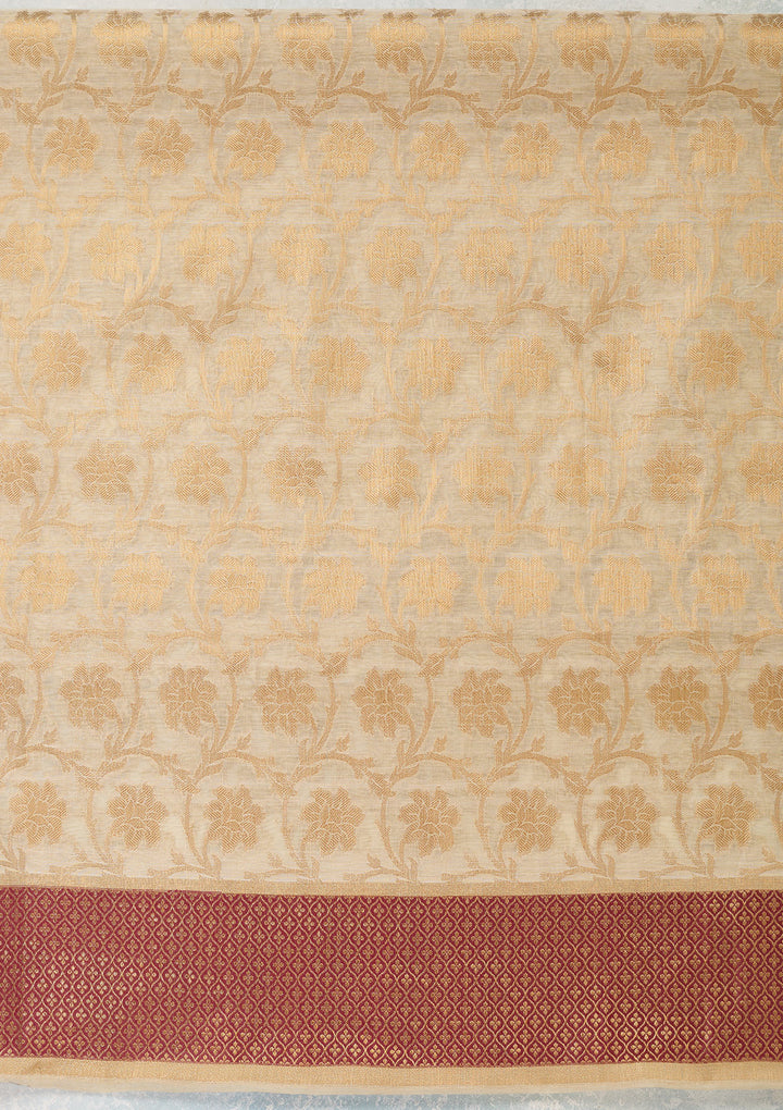 Beige Zariwork (Gold) Banarasi Unstitched Salwar Suit