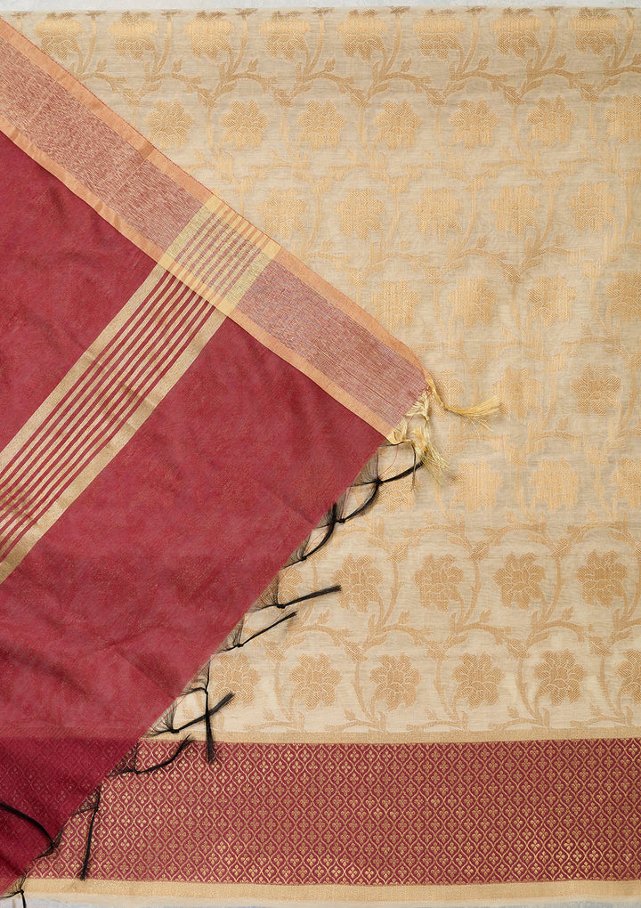 Beige Zariwork (Gold) Banarasi Unstitched Salwar Suit