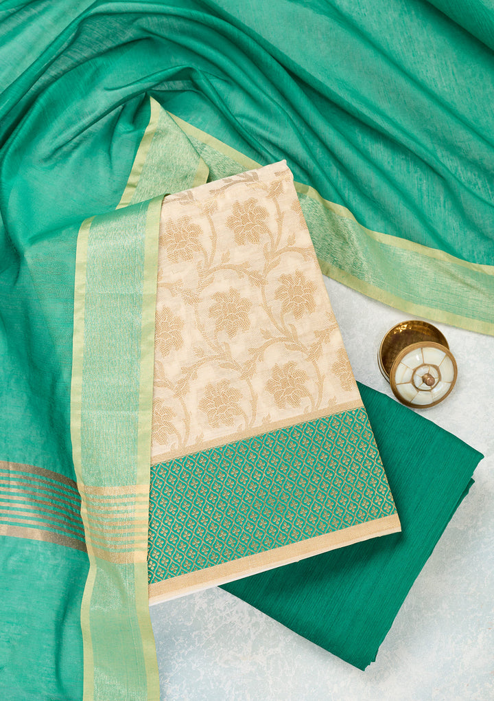 Beige Zariwork (Gold) Banarasi Unstitched Salwar Suit