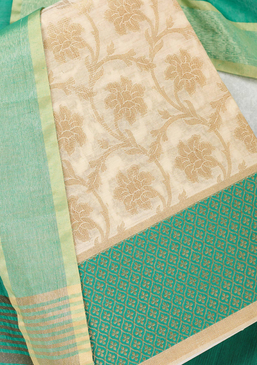Beige Zariwork (Gold) Banarasi Unstitched Salwar Suit