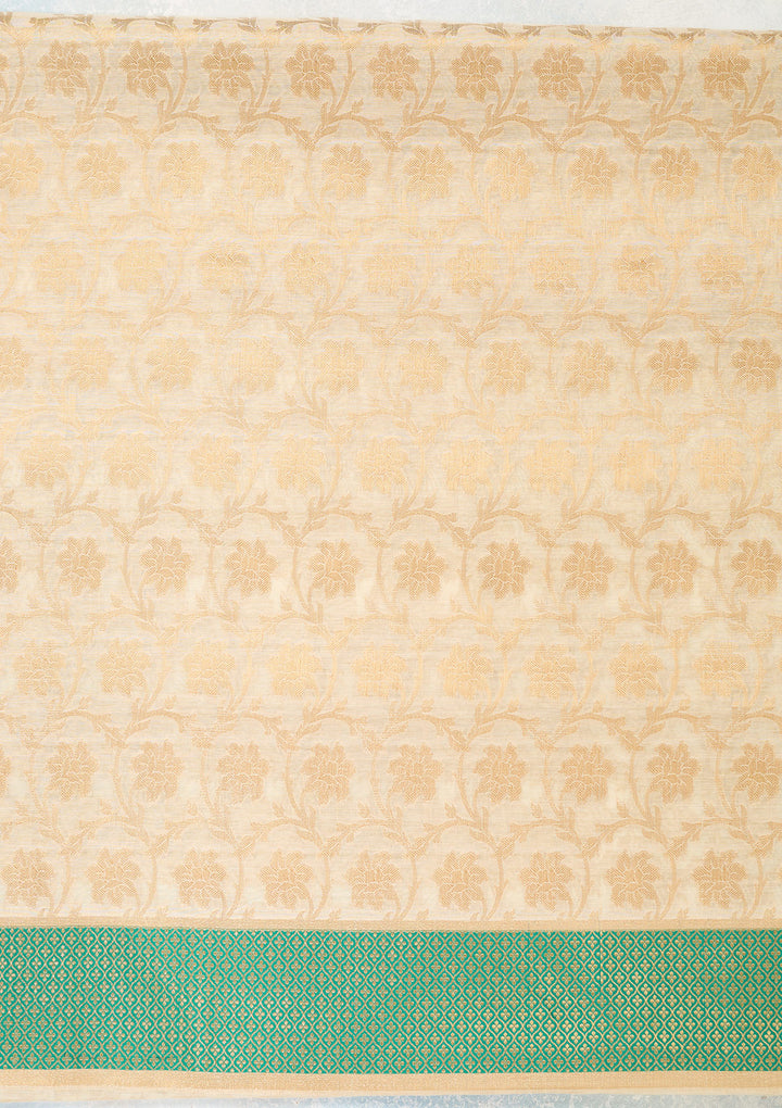 Beige Zariwork (Gold) Banarasi Unstitched Salwar Suit