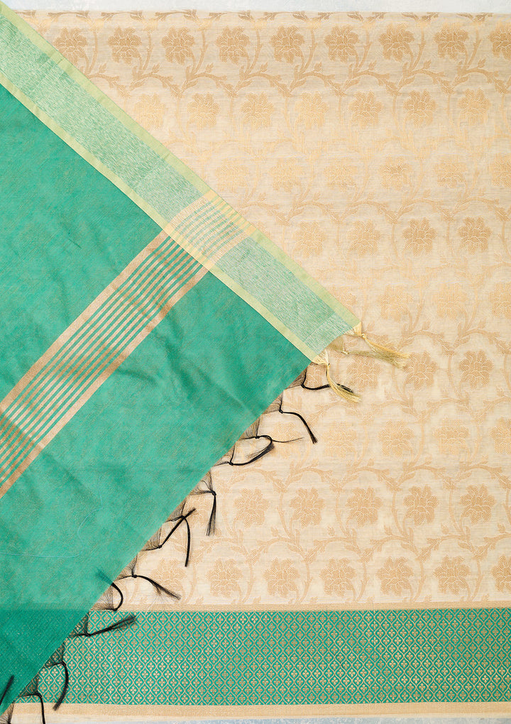 Beige Zariwork (Gold) Banarasi Unstitched Salwar Suit