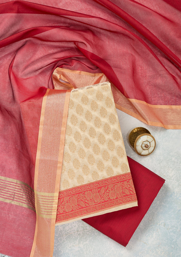 Beige Zariwork (Gold) Banarasi Unstitched Salwar Suit
