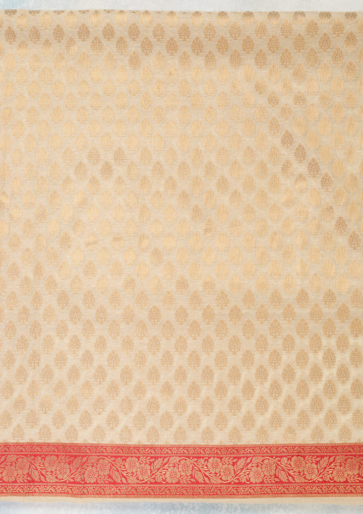 Beige Zariwork (Gold) Banarasi Unstitched Salwar Suit