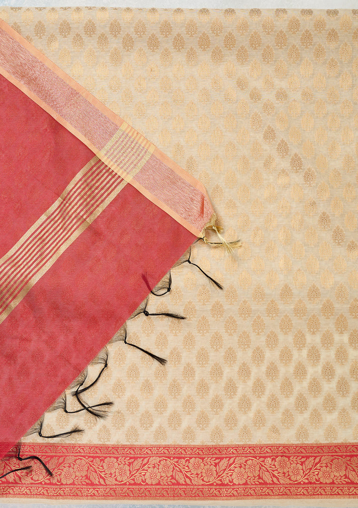 Beige Zariwork (Gold) Banarasi Unstitched Salwar Suit
