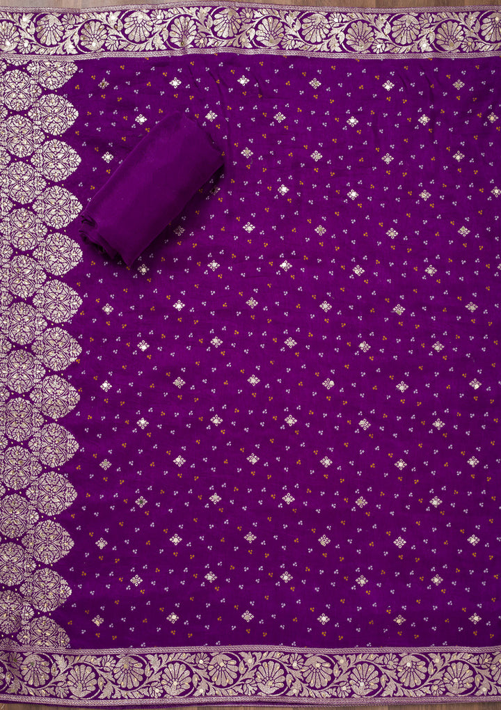 Purple Mirrorwork Semi Crepe Unstitched Salwar Suit