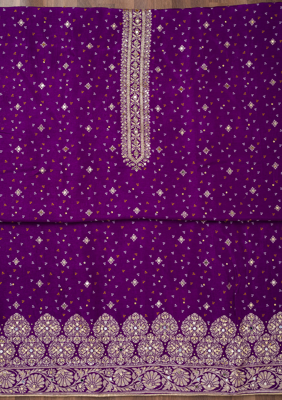 Purple Mirrorwork Semi Crepe Unstitched Salwar Suit