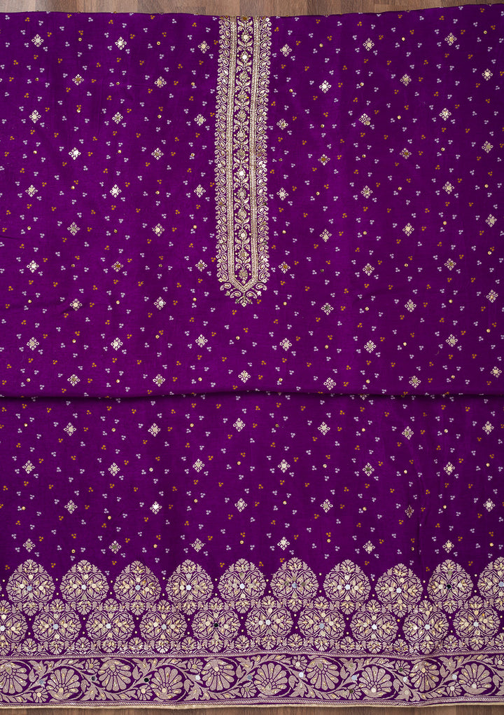 Purple Mirrorwork Semi Crepe Unstitched Salwar Suit
