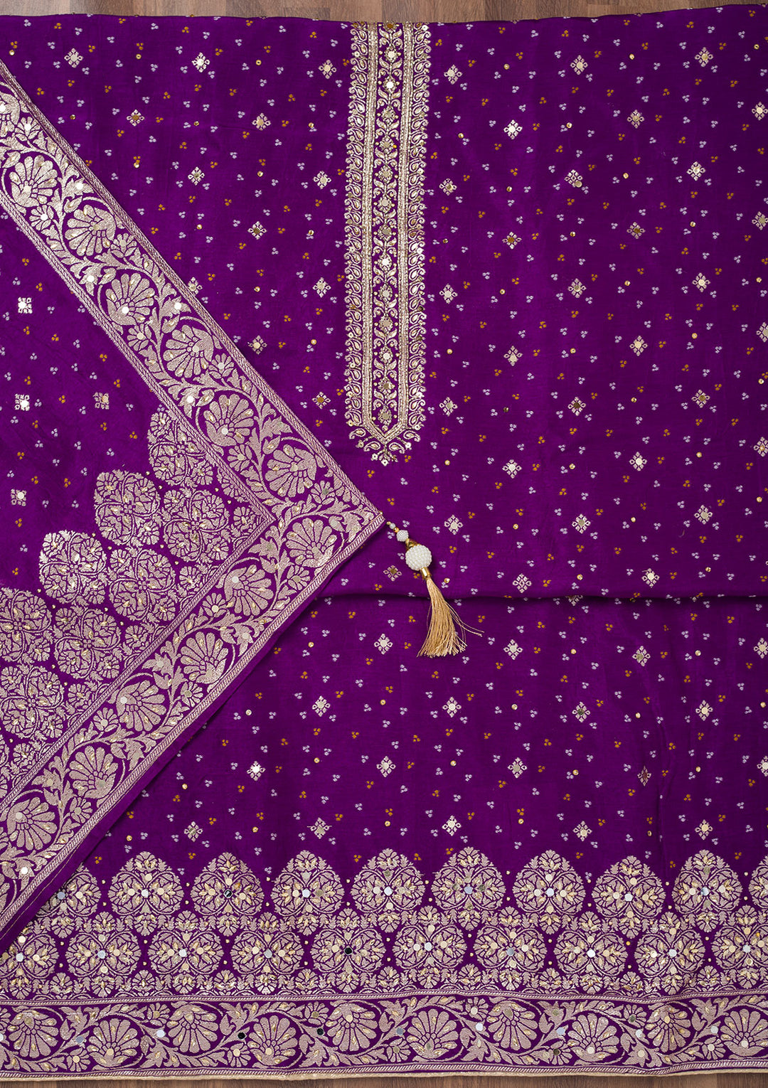 Purple Mirrorwork Semi Crepe Unstitched Salwar Suit