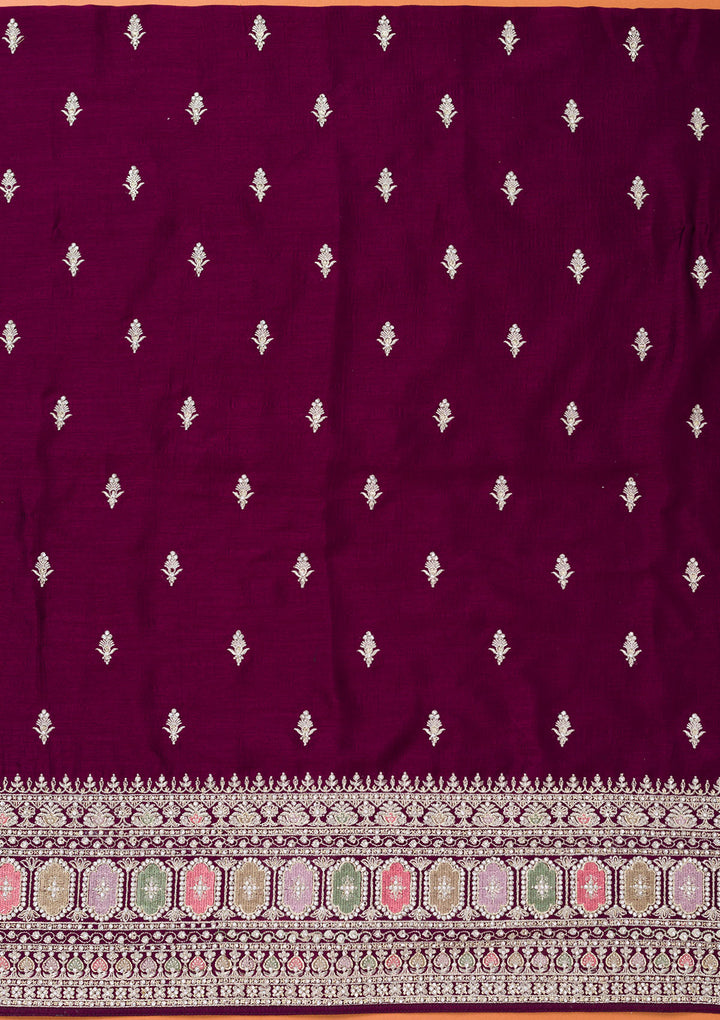 Wine Zariwork Art Silk Unstitched Salwar Suit