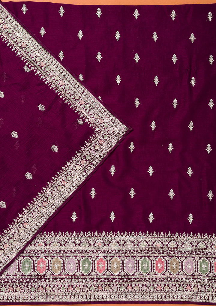 Wine Zariwork Art Silk Unstitched Salwar Suit
