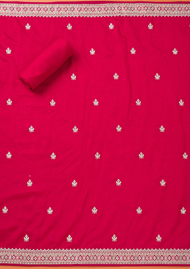 Rani Pink Zariwork Art Silk Unstitched Salwar Suit