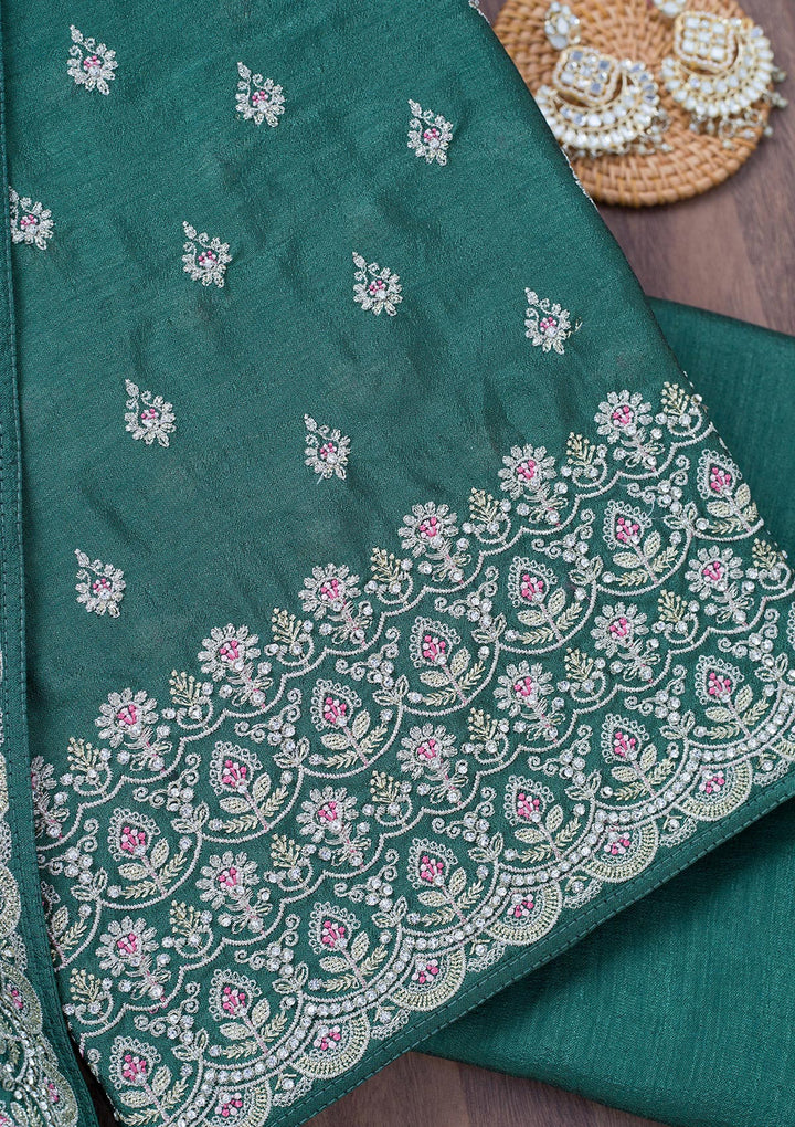 Sea Green Zariwork Soft Raw Silk Unstitched Salwar Suit