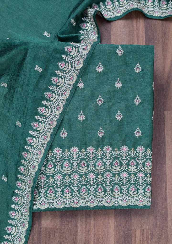 Sea Green Zariwork Soft Raw Silk Unstitched Salwar Suit