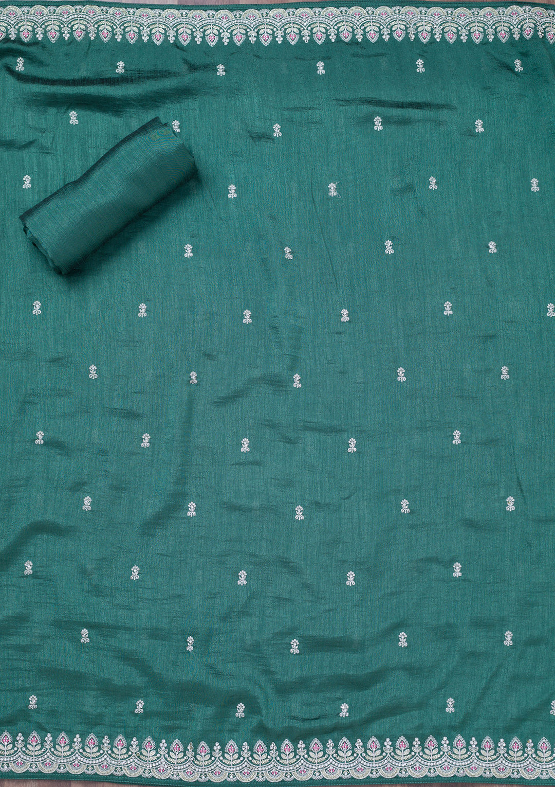 Sea Green Zariwork Soft Raw Silk Unstitched Salwar Suit
