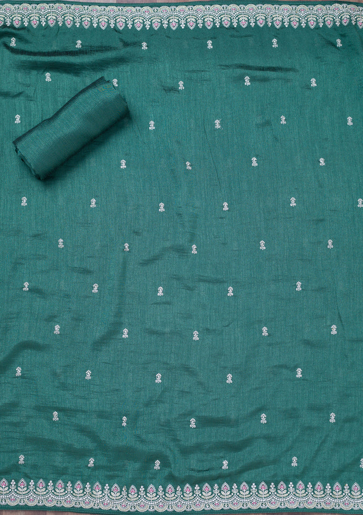Sea Green Zariwork Soft Raw Silk Unstitched Salwar Suit