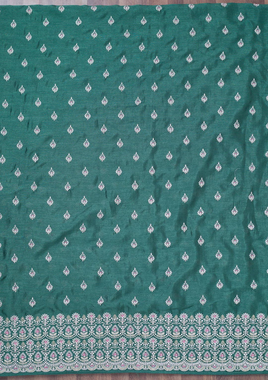 Sea Green Zariwork Soft Raw Silk Unstitched Salwar Suit