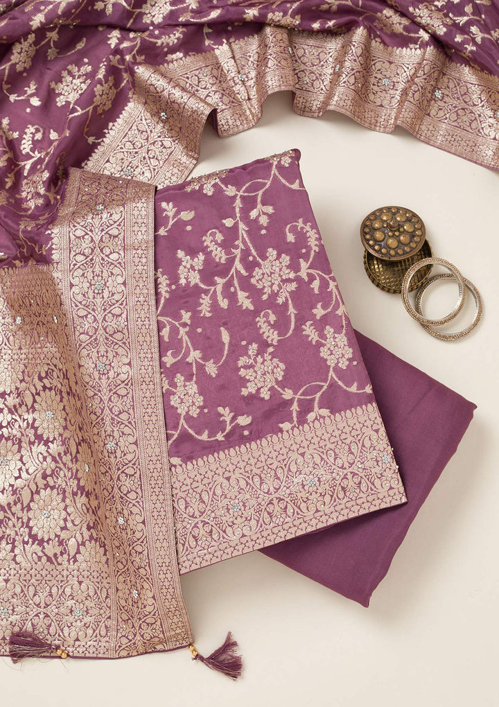 Mauve Zariwork Semi Crepe Unstitched Salwar Suit