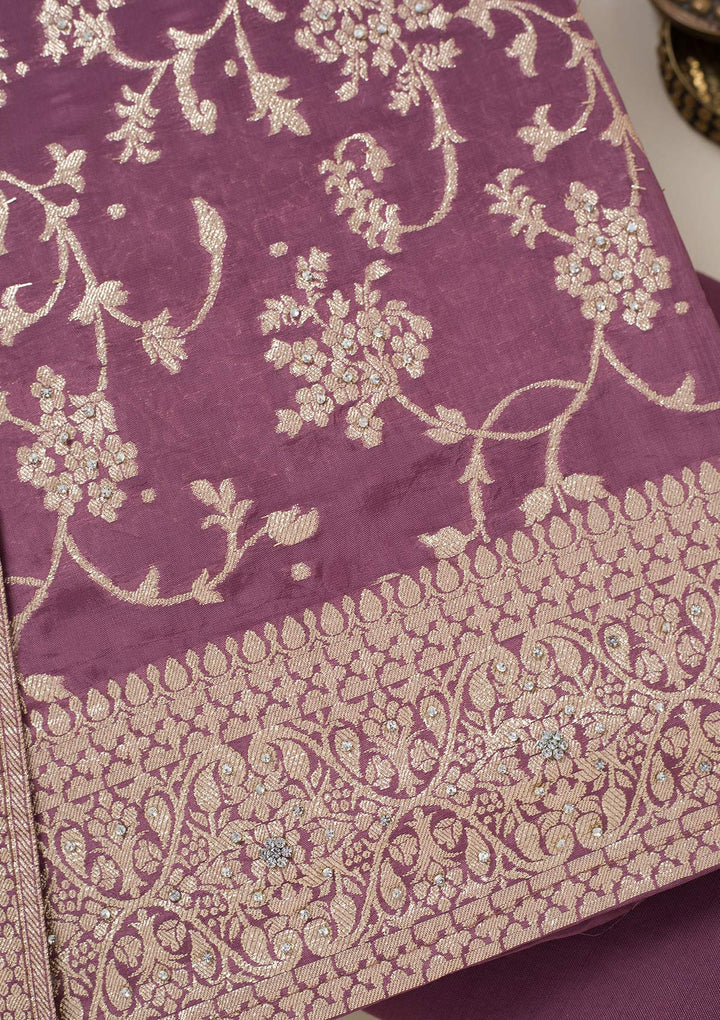 Mauve Zariwork Semi Crepe Unstitched Salwar Suit
