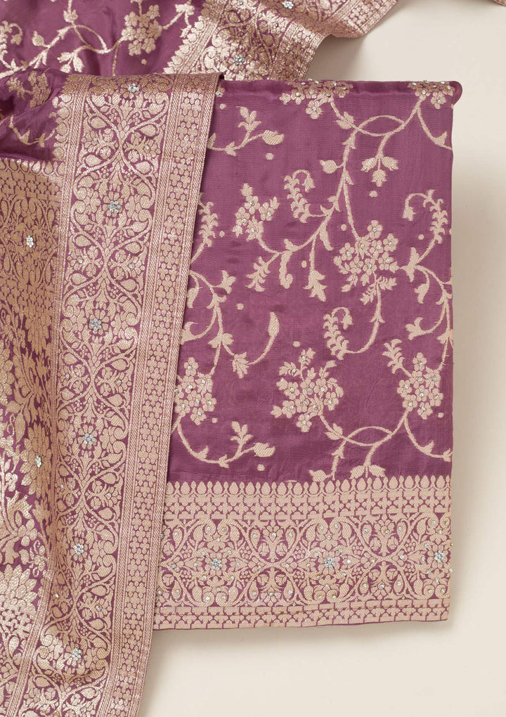 Mauve Zariwork Semi Crepe Unstitched Salwar Suit