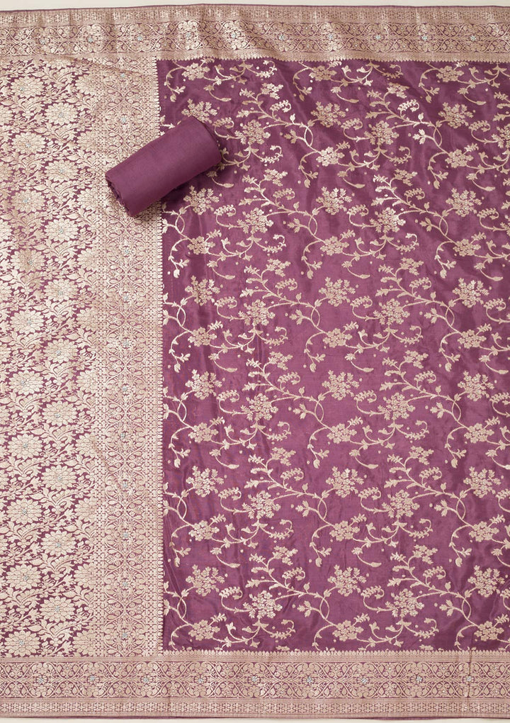 Mauve Zariwork Semi Crepe Unstitched Salwar Suit