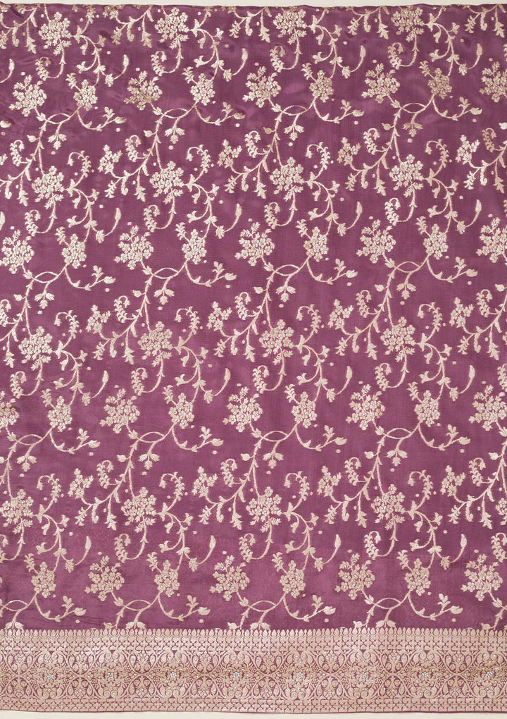 Mauve Zariwork Semi Crepe Unstitched Salwar Suit