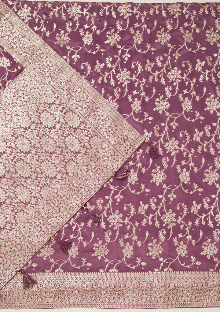 Mauve Zariwork Semi Crepe Unstitched Salwar Suit