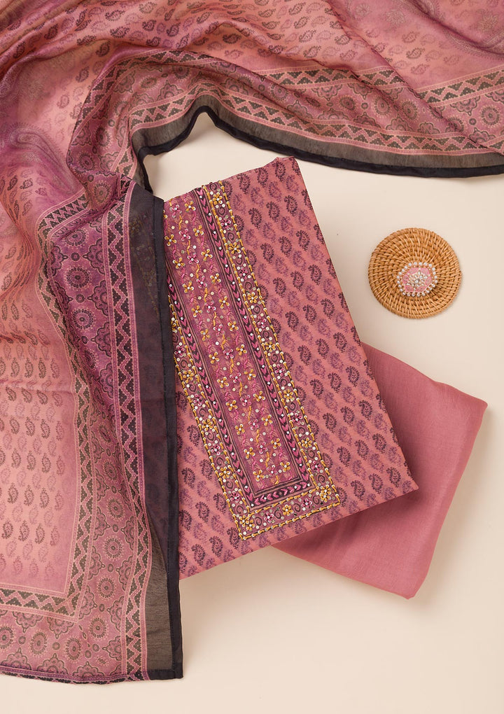 Pink Printed Chanderi Unstitched Salwar Suit
