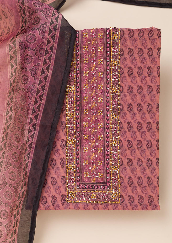 Pink Printed Chanderi Unstitched Salwar Suit