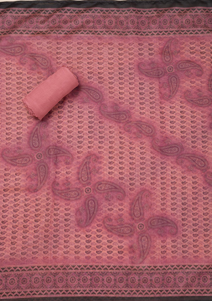 Pink Printed Chanderi Unstitched Salwar Suit