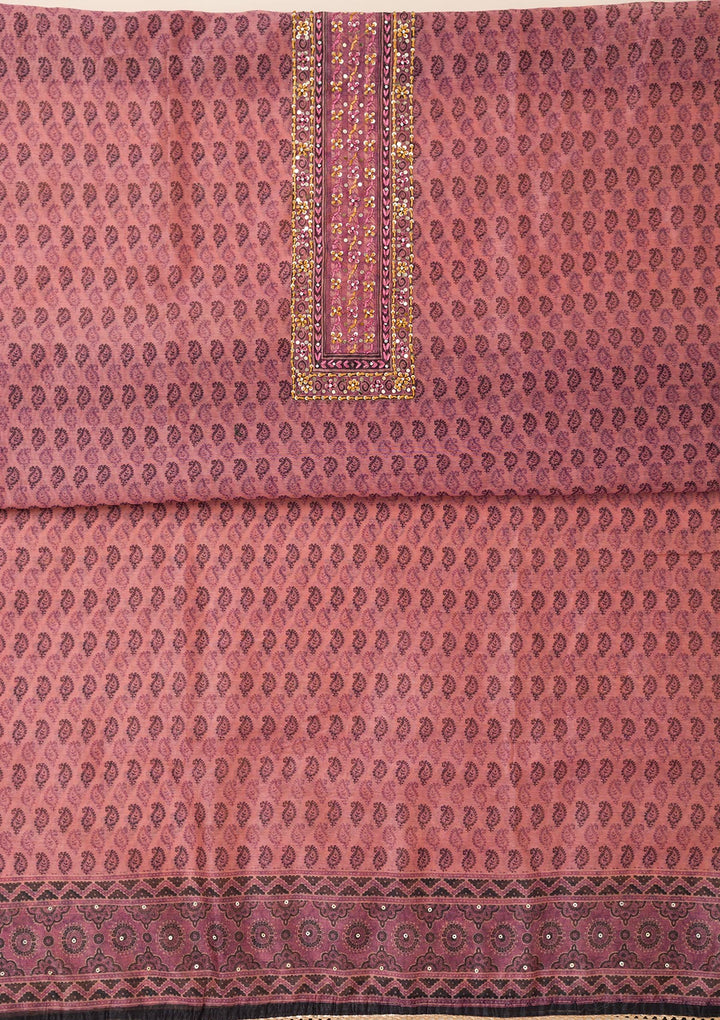 Pink Printed Chanderi Unstitched Salwar Suit