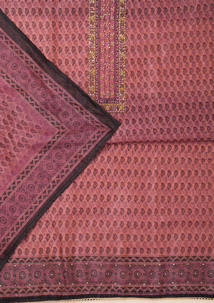 Pink Printed Chanderi Unstitched Salwar Suit