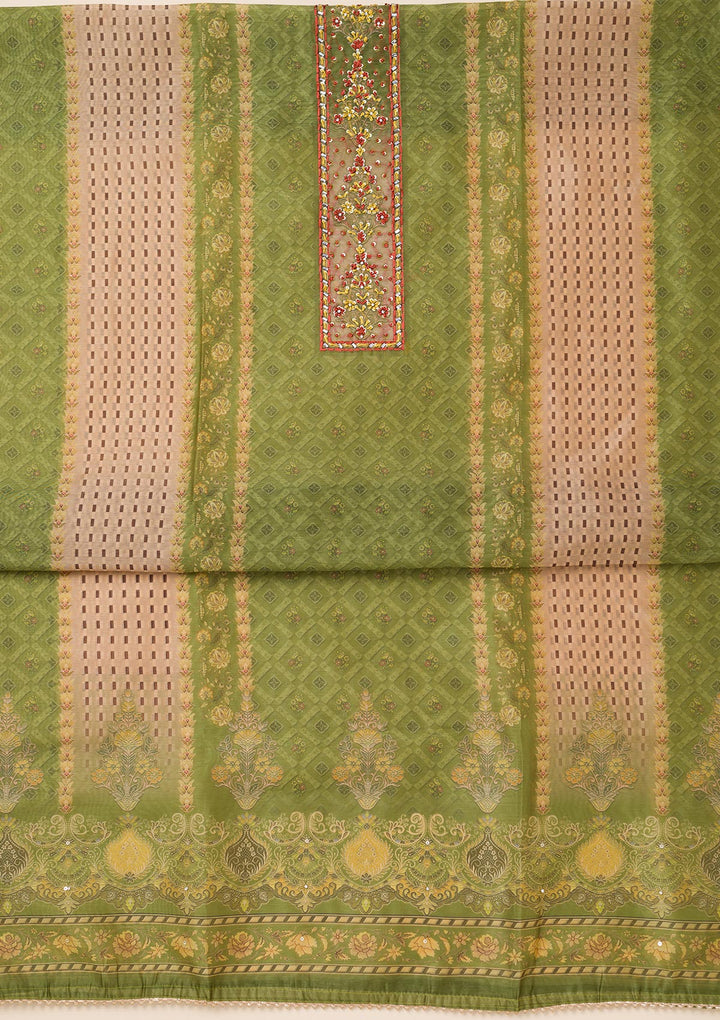 Pista Green Printed Chanderi Unstitched Salwar Suit
