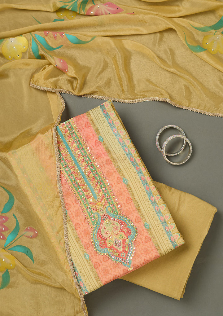 Gold Bling Semi Crepe Unstitched Salwar Suit