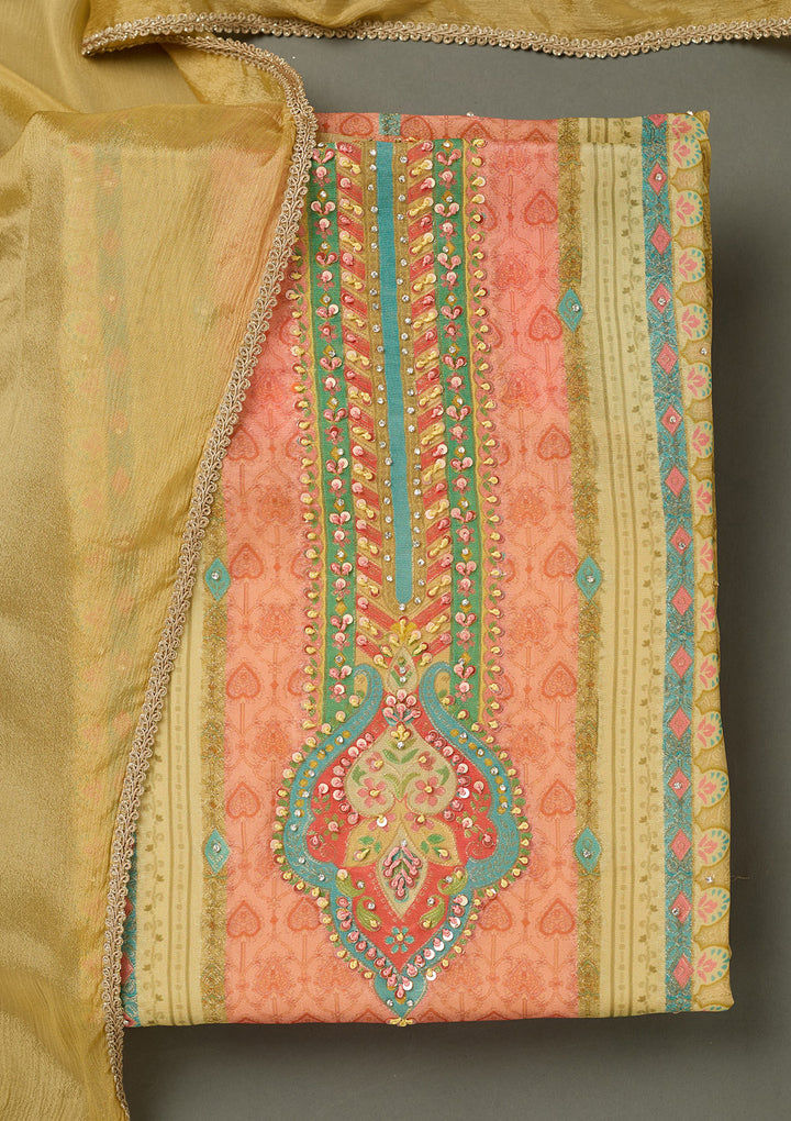 Gold Bling Semi Crepe Unstitched Salwar Suit