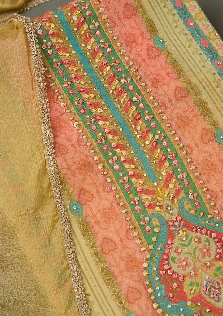 Gold Bling Semi Crepe Unstitched Salwar Suit