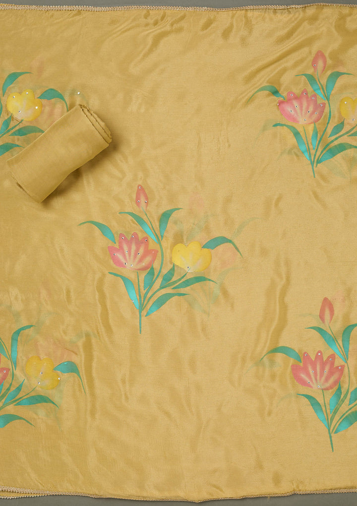 Gold Bling Semi Crepe Unstitched Salwar Suit
