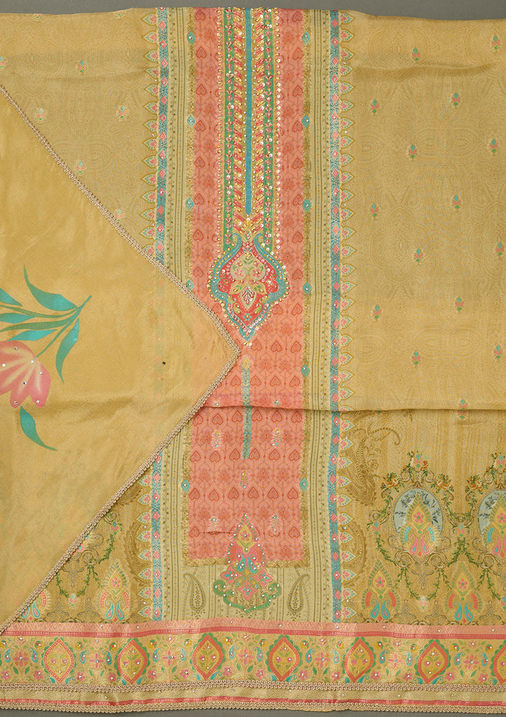 Gold Bling Semi Crepe Unstitched Salwar Suit