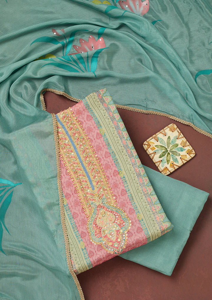 Sky Blue Bling Semi Crepe Unstitched Salwar Suit