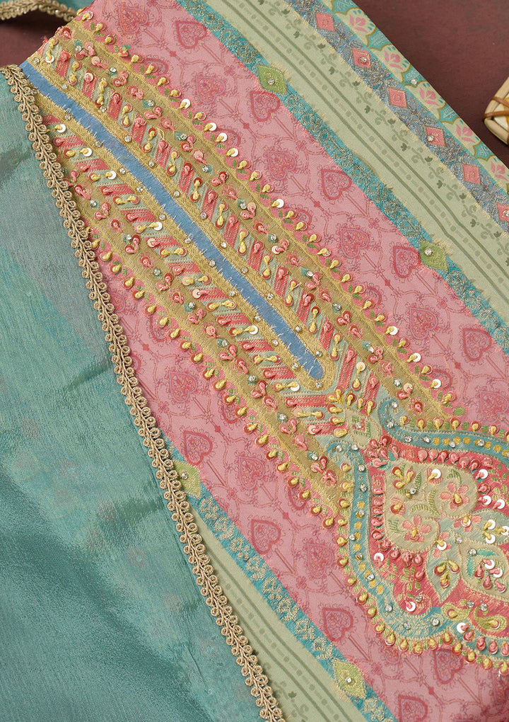 Sky Blue Bling Semi Crepe Unstitched Salwar Suit